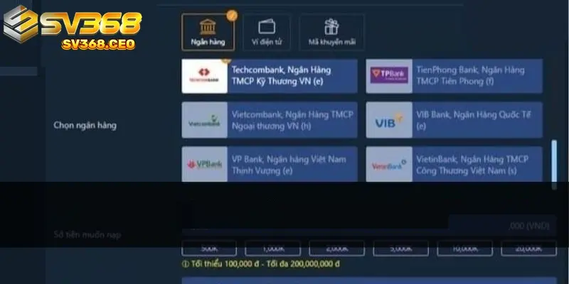 Nạp tiền qua ngân hàng đơn giản tiện lợi tại SV368